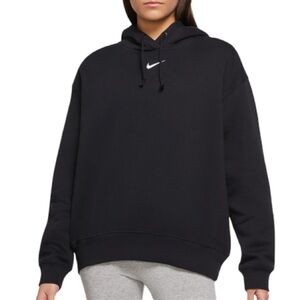 Nike Classic Mini Swoosh Oversized Black Hoodie Embroidered Logo Pullover Size M